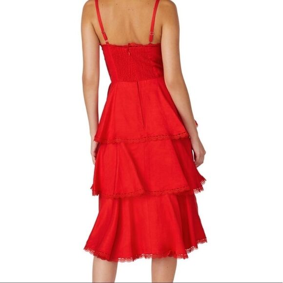 Marchesa Notte Red Tiered Midi Dress - Picture 4 of 13